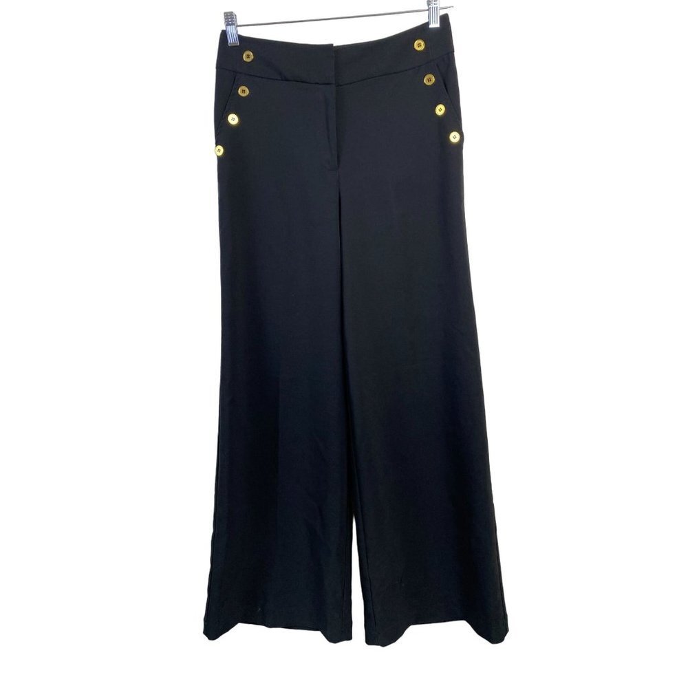 New York & Company Black Wide-Leg Trousers with Gold Buttons